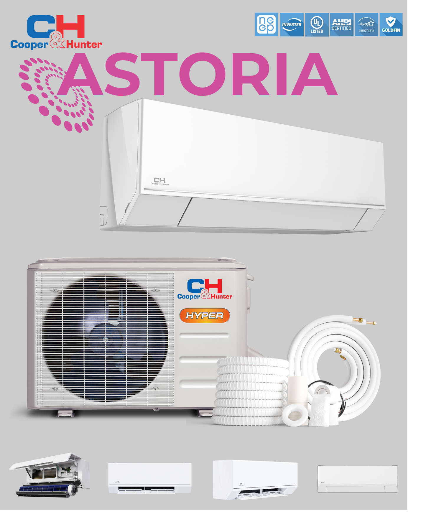 Cooper&Hunter HyperHeat Astoria Series, W/M 24K BTU 230V 22 SEER Ductless Mini Split AC/Heater