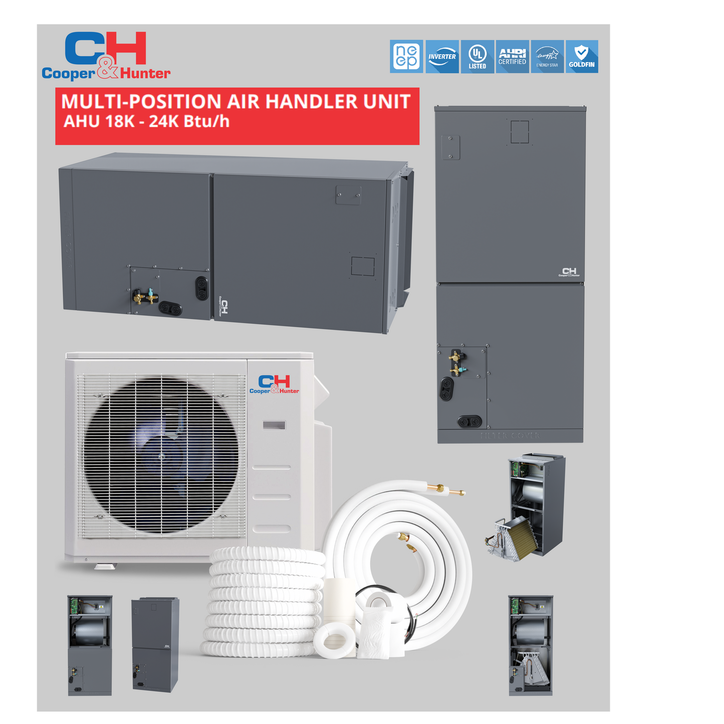 C&H Multi-position Air Handler Unit 18K BTU 230V 17.8 SEER