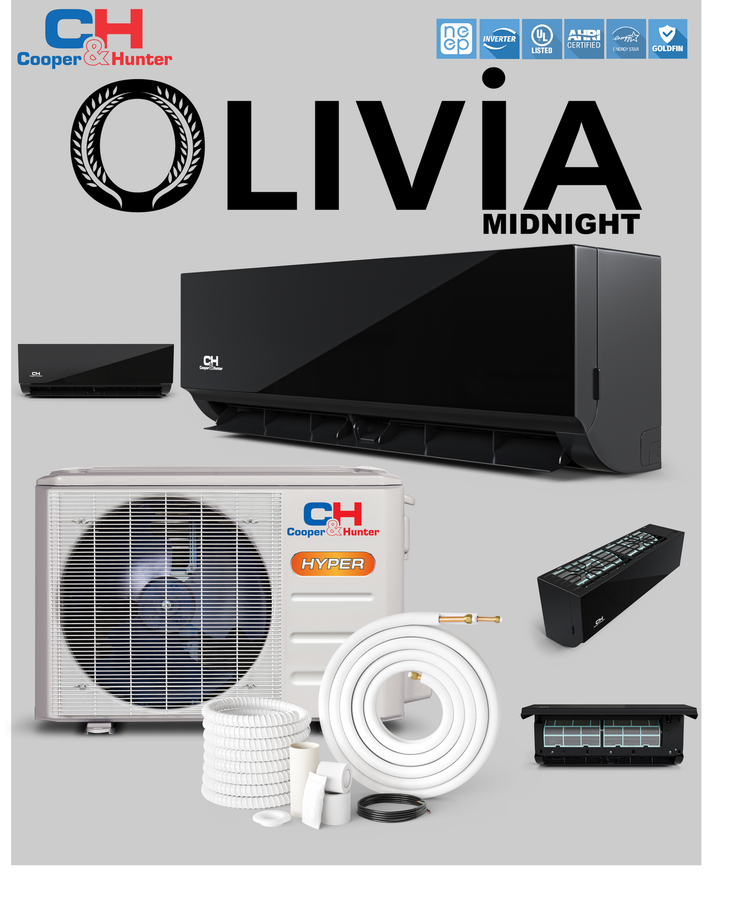 Cooper&Hunter HyperHeat Olivia Midnight W/M 6K BTU 230V 23.5 SEER Ductless Mini Split AC/Heater