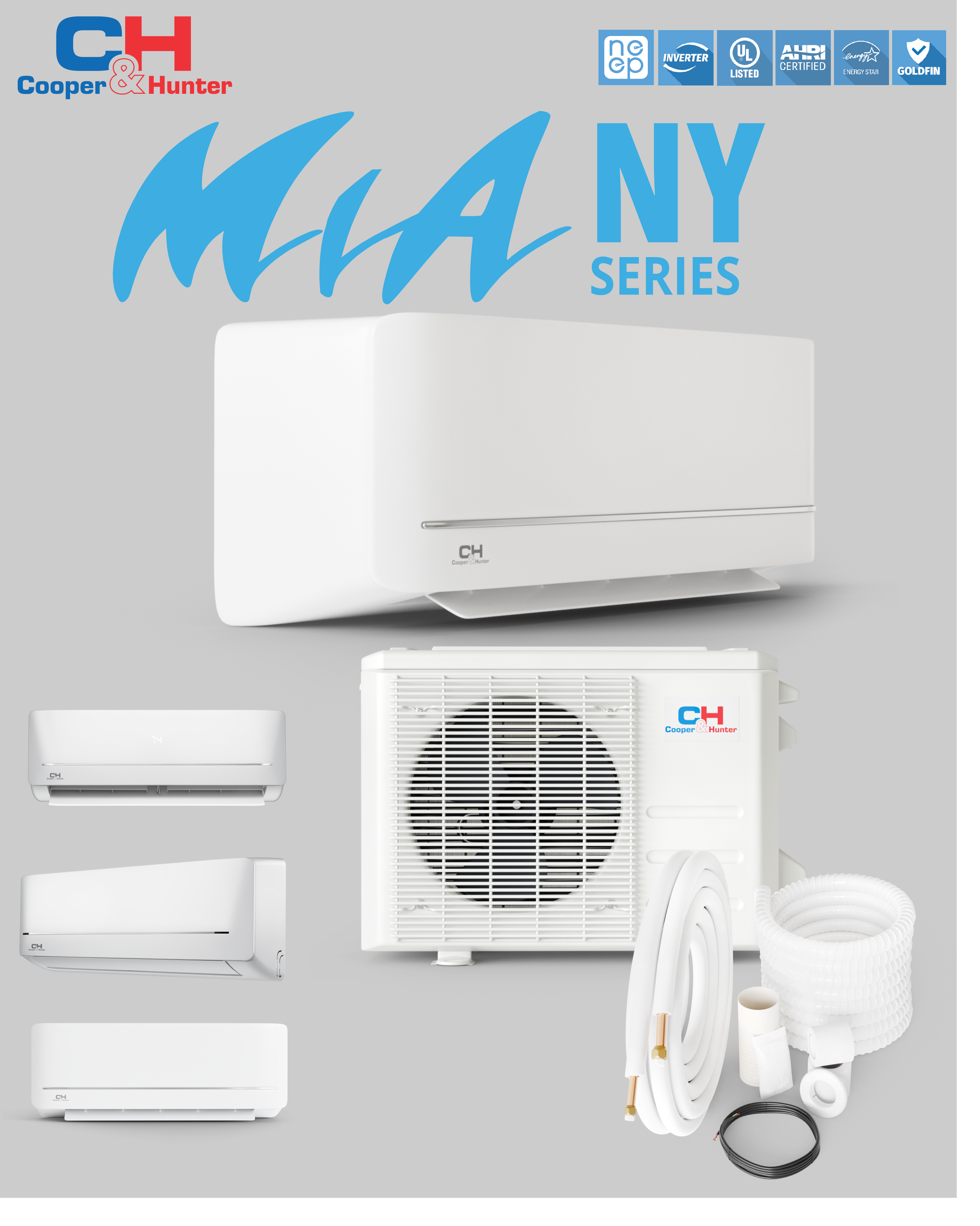 Cooper&Hunter MiaNY W/M 12K BTU 115V 20.8 SEER Ductless Mini Split AC ...