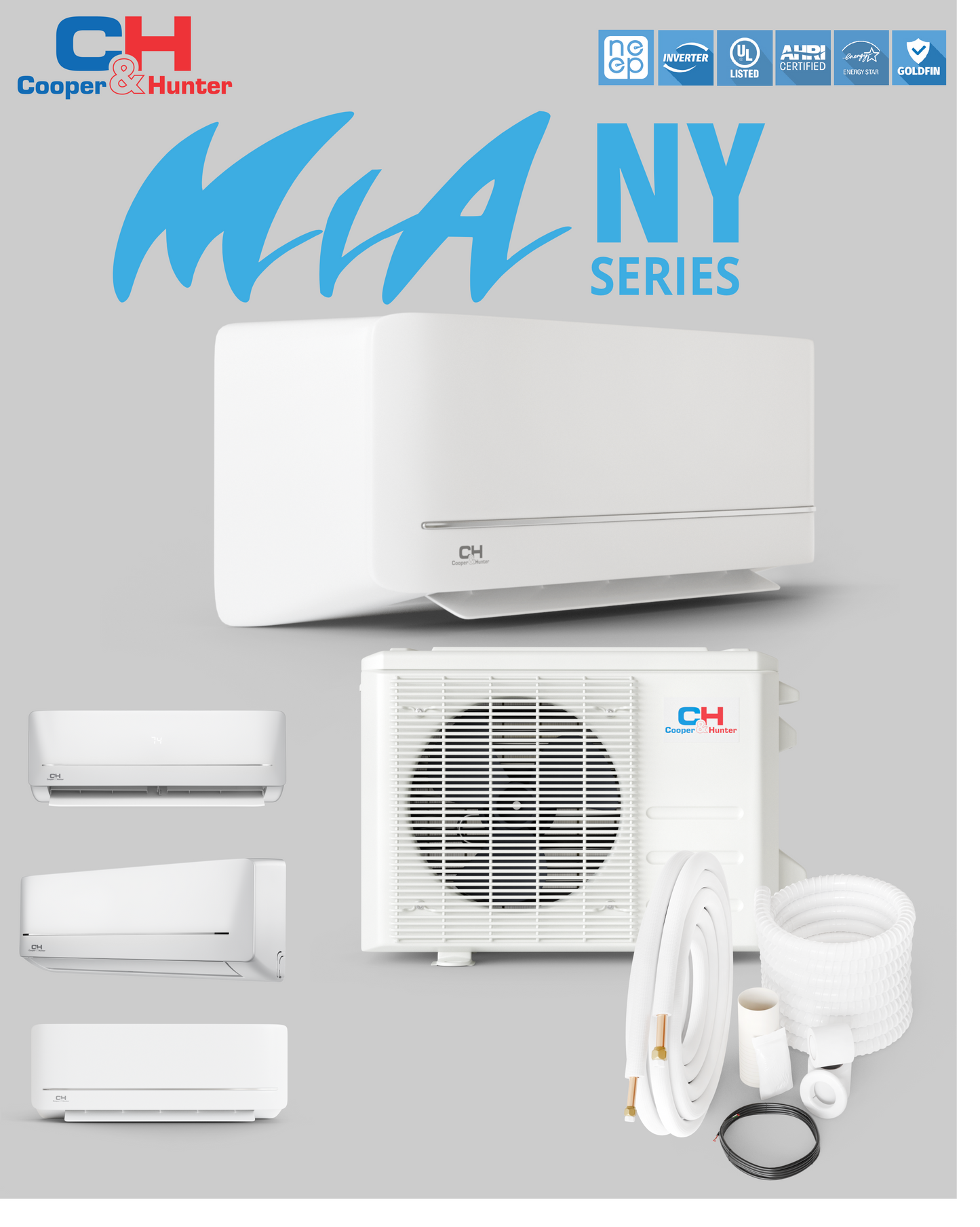 Cooper&Hunter MiaNY W/M 12K BTU 115V 20.8 SEER Ductless Mini Split AC/Heater